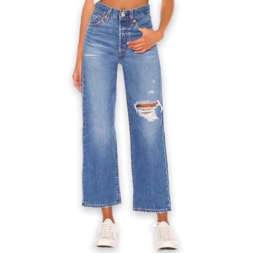 Levi’s Ribcage Wide Leg Straight Distressed High Waist Blue Jean